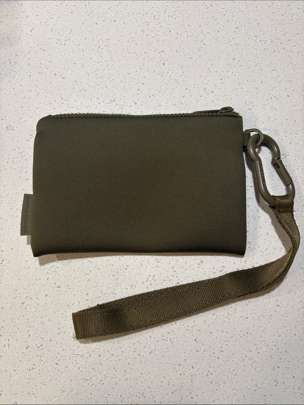 Dagne Dover Olive Green Zip Wristlet with Carabiner